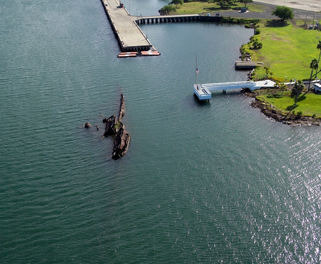 The USS Utah off the coast of Ford Island