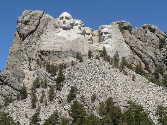 Mount Rushmore above the talus slope, where rock removed from the mountain fell.