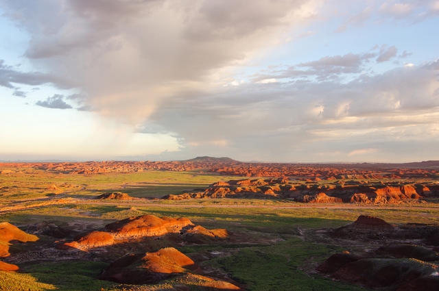 Sunlit Painted Desert hills of the Petrified Forest National Wilderness Area