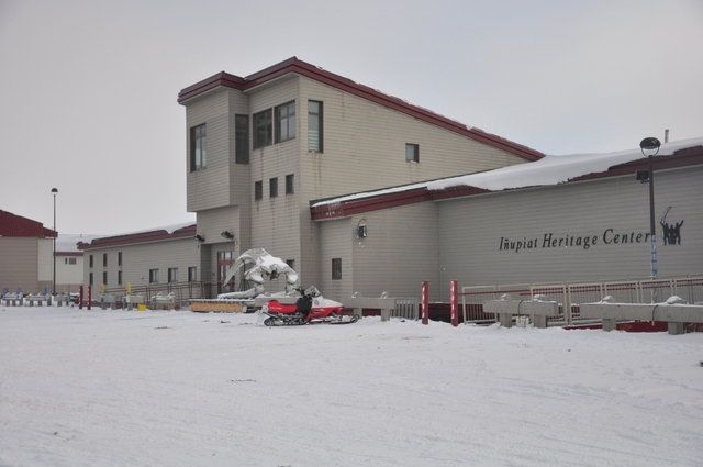 Large building with words "Inupiat Heritage Center" on the side