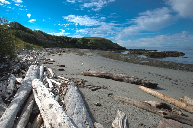 a sandy beach and blue sky