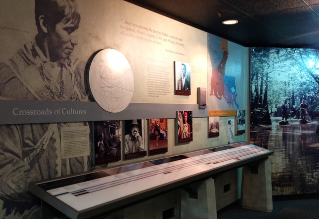 Visitor center exhibit titled "Crossroads of Cultures"
