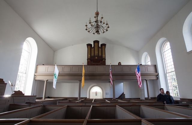 The restored church pews