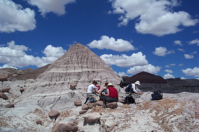 Researchers dig for fossils in the badlands
