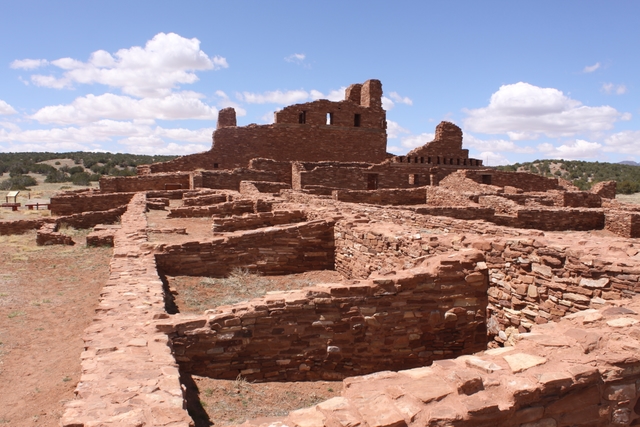 Stone foundations of an old mission structure.