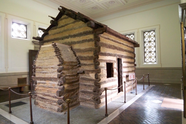 The symbolic birth cabin on the traditional site of the birth of Abraham Lincoln.