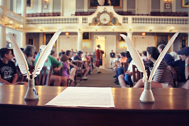 View of the Colonial Town Meeting program from the desk