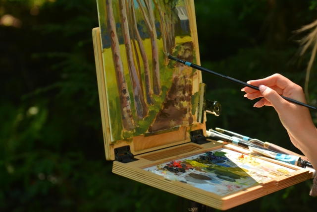 plein air painting of park scene in progress