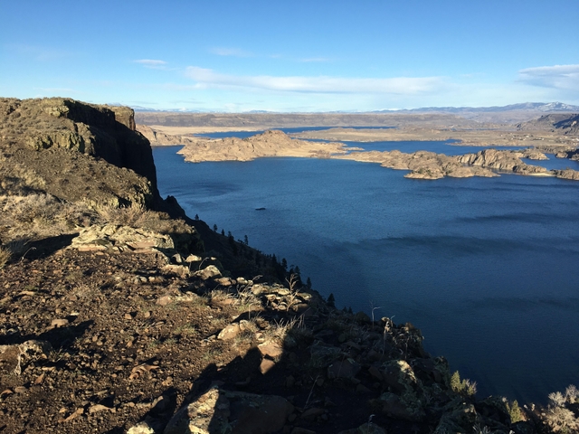 Steamboat rock in the foreground with Banks Lake in the distance