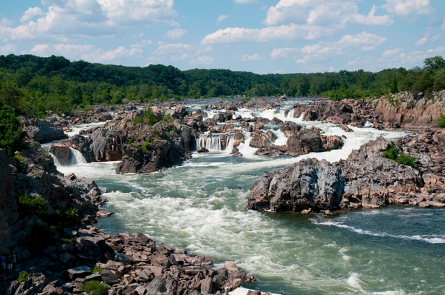 Water pouring down rocks at Great Falls