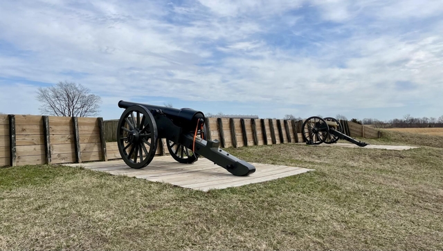 2 cannons at an earthen fort